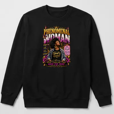 Bold t-shirt showing a Black woman with afro and empowering text in vibrant colors — printed on a unisex sweatshirt