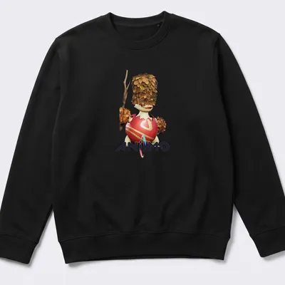 3D animated character with foliage and egg-like body on a colorful — printed on a unisex sweatshirt
