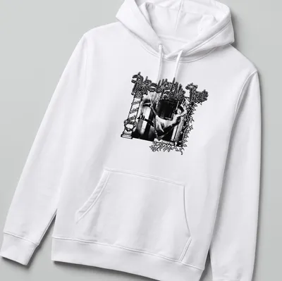 Vintage gothic Porcupine Tree band t-shirt with a woman hanging from a structure — printed on a unisex hoodie