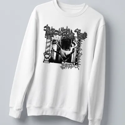 Vintage gothic Porcupine Tree band t-shirt with a woman hanging from a structure — printed on a unisex sweatshirt