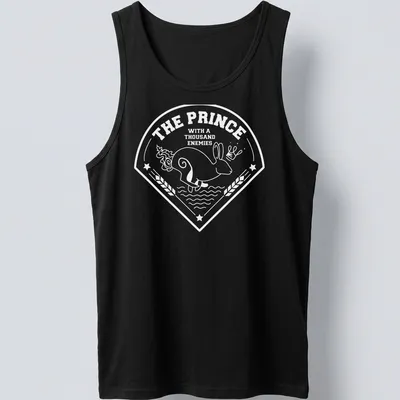 Illustrative t-shirt featuring a rabbit from Watership Down with printed text. — printed on a tank top
