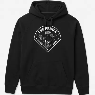 Illustrative t-shirt featuring a rabbit from Watership Down with printed text. — printed on a unisex hoodie