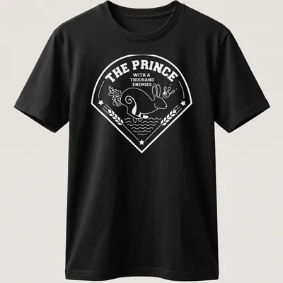 Illustrative t-shirt featuring a rabbit from Watership Down with printed text. — printed on a unisex t-shirt