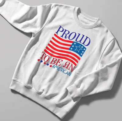 Bold typography on an American flag background in red, blue, and white — printed on a unisex sweatshirt