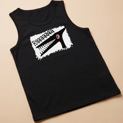 Cartoon pterodactyl graphic with 'Raaaaaaaa' text in black, pink, and white. — printed on a tank top