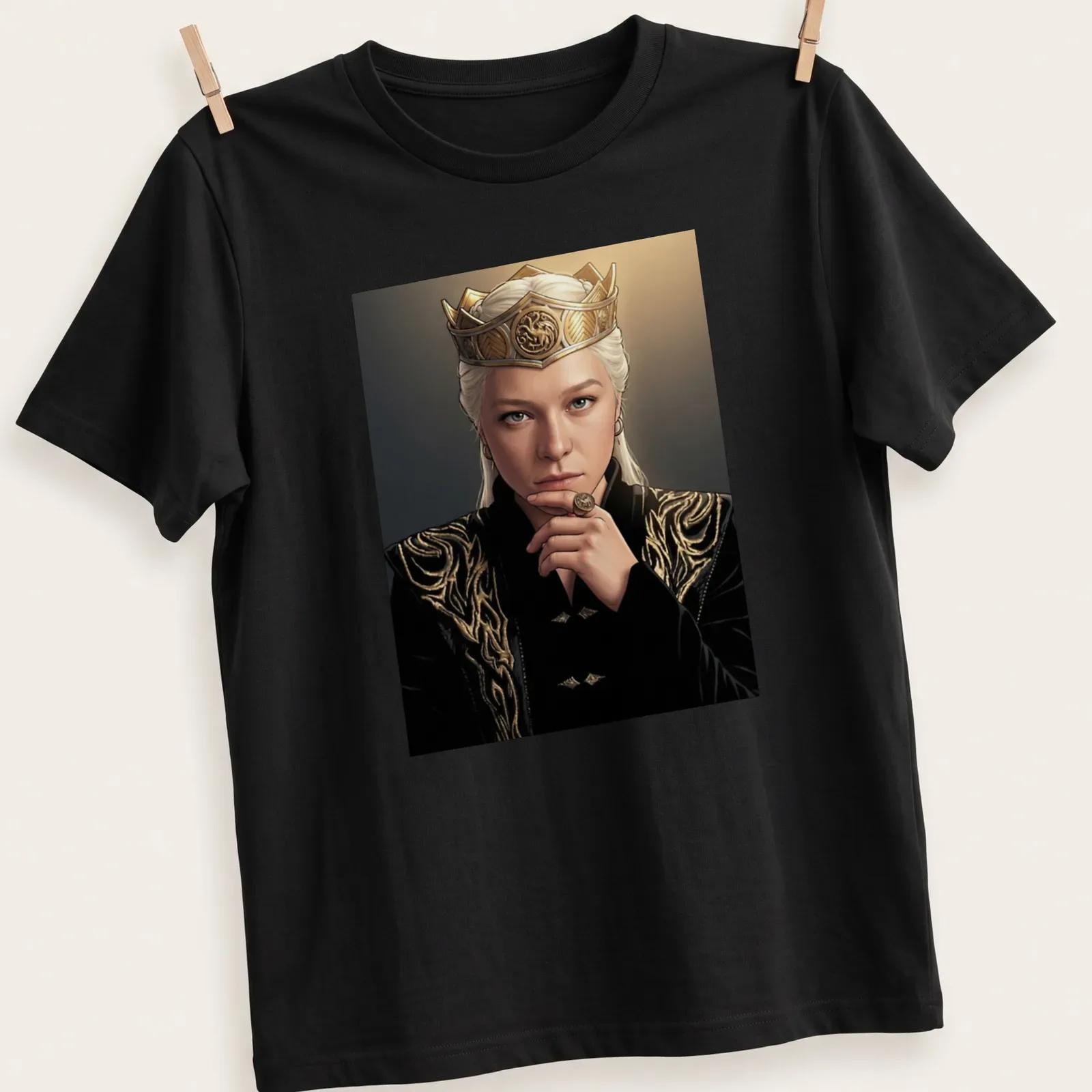 Illustration of a Queendom Actress in a golden crown on a — printed on a unisex t-shirt