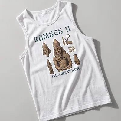 Illustrative Ramses II T-shirt with detailed colors and regal design — printed on a tank top