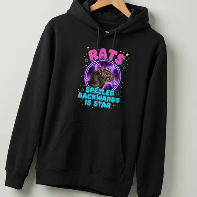 Retro tee featuring a playful rat and humorous text about wordplay — printed on a unisex hoodie