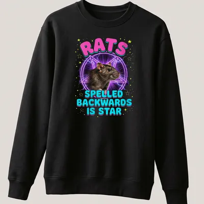 Retro tee featuring a playful rat and humorous text about wordplay — printed on a unisex sweatshirt