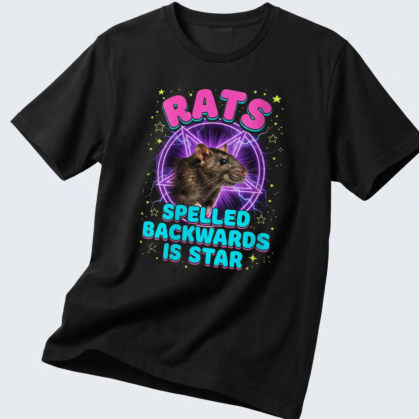 Retro tee featuring a playful rat and humorous text about wordplay — printed on a unisex t-shirt