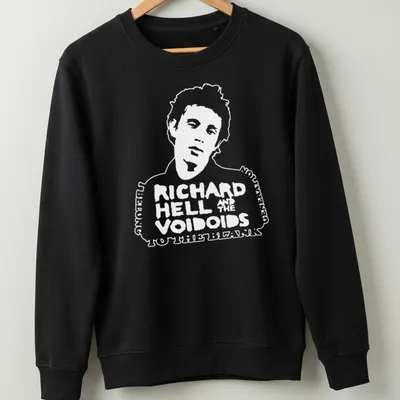 Vintage design featuring Richard Hell and the Voidoids in black and white — printed on a unisex sweatshirt