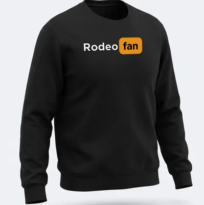 Bold Rodeo Fan T-shirt with black, orange, and white typography. — printed on a unisex sweatshirt