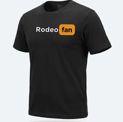 Bold Rodeo Fan T-shirt with black, orange, and white typography.