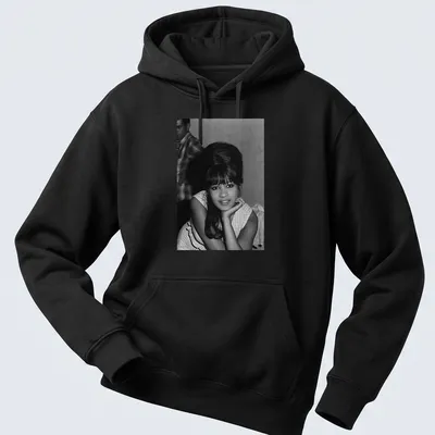Vintage black and white portrait of Ronnie Spector on a — printed on a unisex hoodie