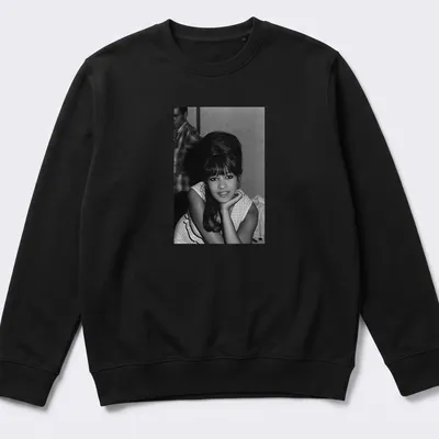 Vintage black and white portrait of Ronnie Spector on a — printed on a unisex sweatshirt