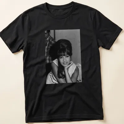 Vintage black and white portrait of Ronnie Spector on a — printed on a unisex t-shirt