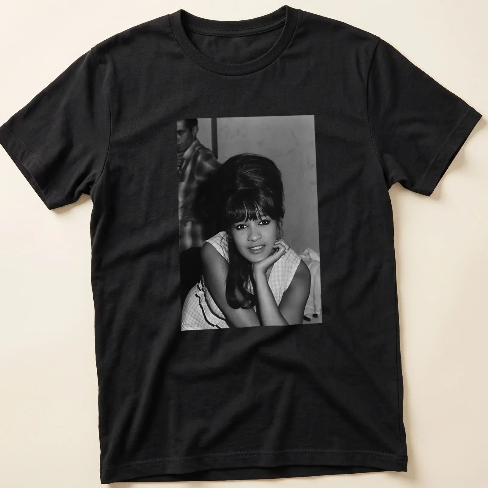 Vintage black and white portrait of Ronnie Spector on a — printed on a unisex t-shirt