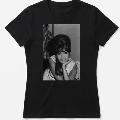Vintage black and white portrait of Ronnie Spector on a — printed on a women's shirt