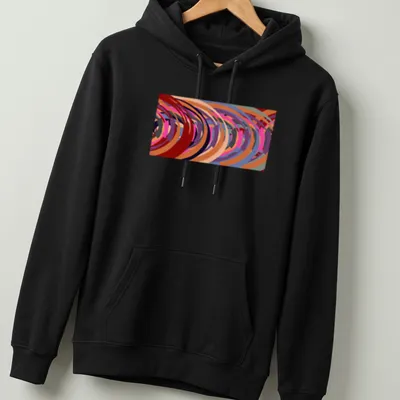 Colorful abstract swirls design with the text 'Round & Round' in modern font. — printed on a unisex hoodie