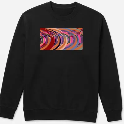 Colorful abstract swirls design with the text 'Round & Round' in modern font. — printed on a unisex sweatshirt