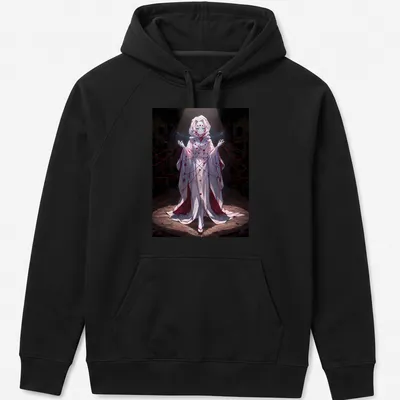 Anime-style illustration of Rui from Demon Slayer in red, black, and white — printed on a unisex hoodie