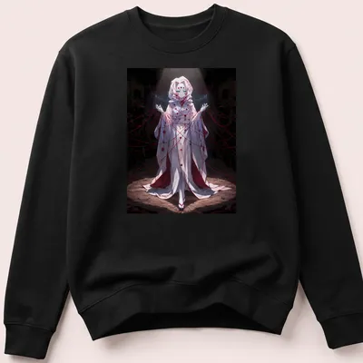 Anime-style illustration of Rui from Demon Slayer in red, black, and white — printed on a unisex sweatshirt