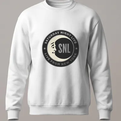 Moon face logo featuring Saturday Night Live SNL text in black and gray. — printed on a unisex sweatshirt