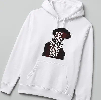 Minimalist t-shirt featuring a cowboy silhouette and the phrase 'See You Space Cowboy' in bold lettering. — printed on a unisex hoodie
