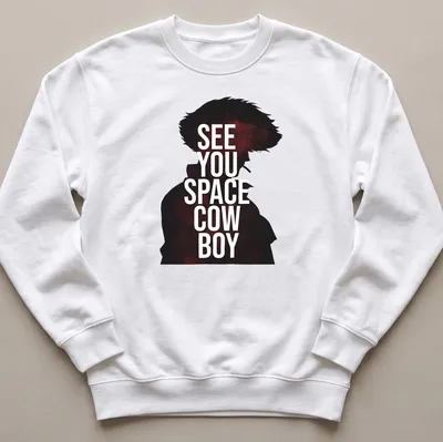 Minimalist t-shirt featuring a cowboy silhouette and the phrase 'See You Space Cowboy' in bold lettering. — printed on a unisex sweatshirt