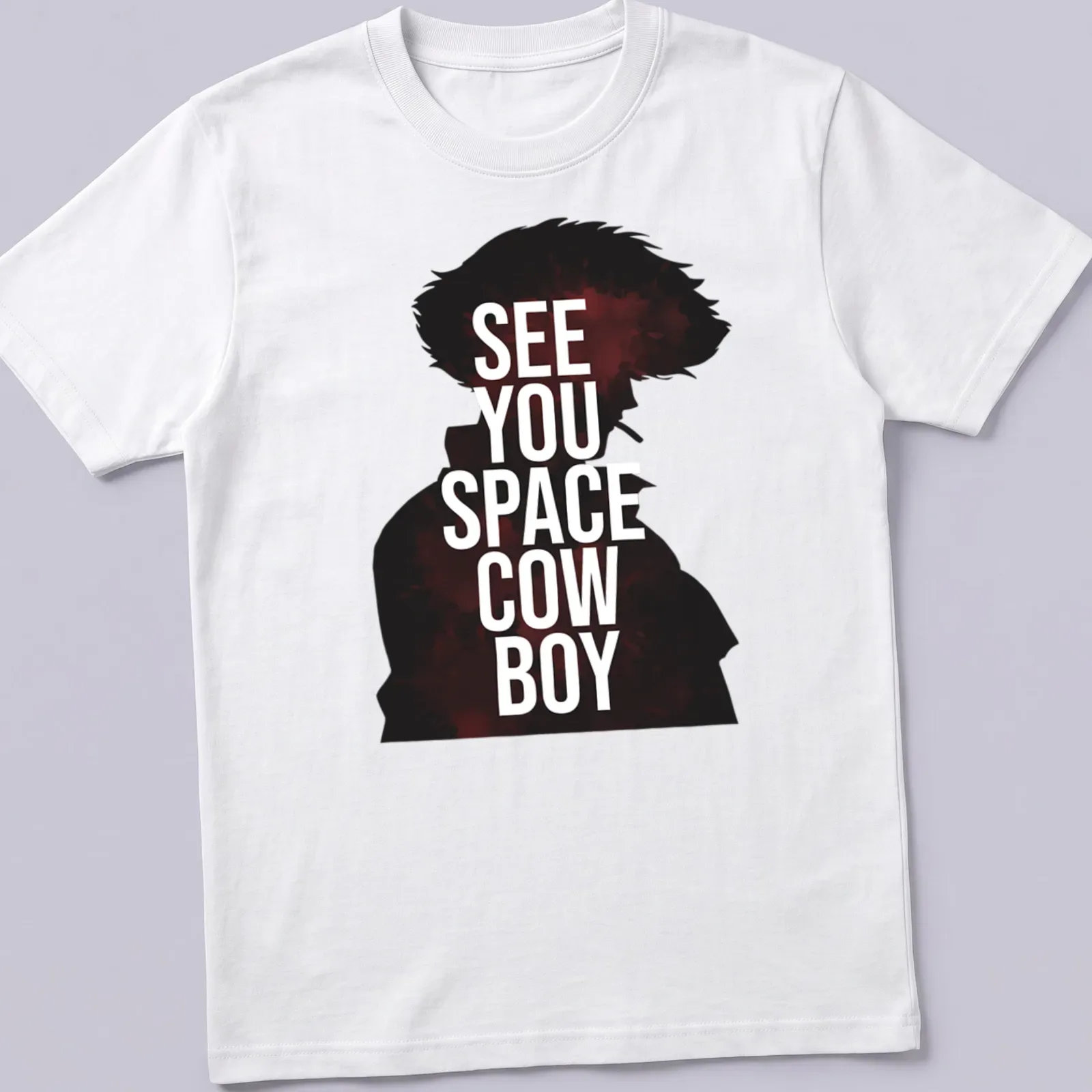 Minimalist t-shirt featuring a cowboy silhouette and the phrase 'See You Space Cowboy' in bold lettering. — printed on a unisex t-shirt