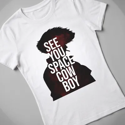 Minimalist t-shirt featuring a cowboy silhouette and the phrase 'See You Space Cowboy' in bold lettering. — printed on a women's shirt