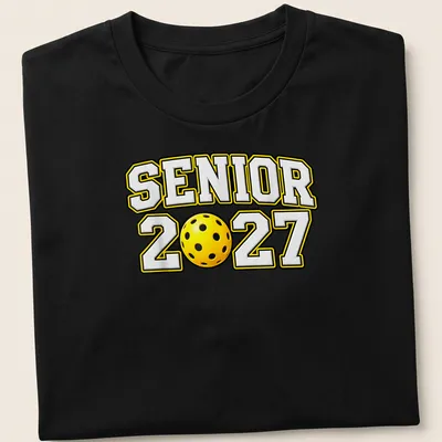 Graduation shirt with 'Senior 2027' in bold sports lettering over a pickleball graphic