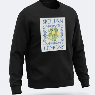 Vintage floral t-shirt featuring Sicilian lemons and leaves in yellow and green — printed on a unisex sweatshirt