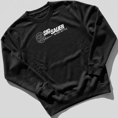 Modern minimalist SIG SAUER shirt with logo and bullet print in black and white — printed on a unisex sweatshirt