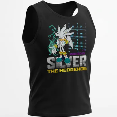 Colorful cartoon Silver The Hedgehog 20th Anniversary — printed on a tank top