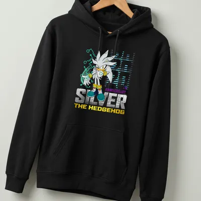 Colorful cartoon Silver The Hedgehog 20th Anniversary — printed on a unisex hoodie
