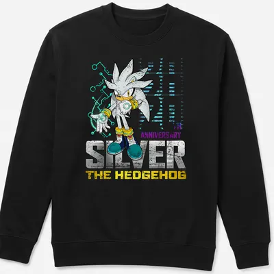 Colorful cartoon Silver The Hedgehog 20th Anniversary — printed on a unisex sweatshirt