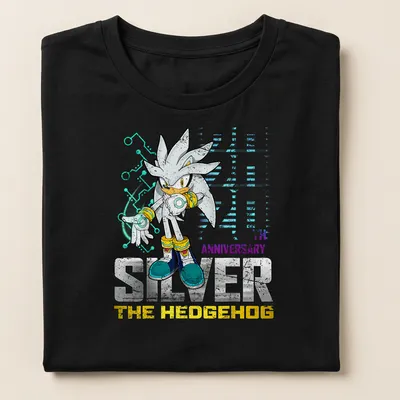 Colorful cartoon Silver The Hedgehog 20th Anniversary — printed on a women's shirt