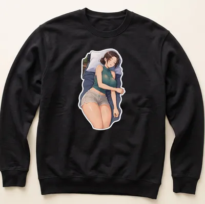 Anime girl sleeping under a blanket in cozy colors — printed on a unisex sweatshirt