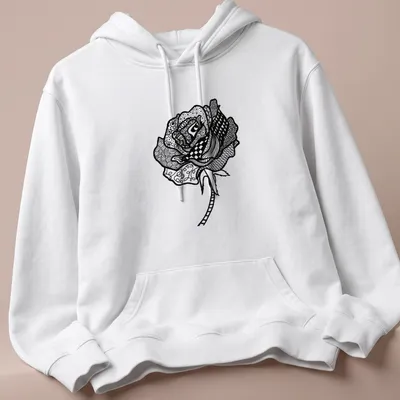 Black and white line art T-shirt featuring the text 'Smell The Roses' and a rose illustration — printed on a unisex hoodie