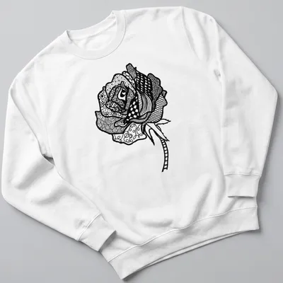 Black and white line art T-shirt featuring the text 'Smell The Roses' and a rose illustration — printed on a unisex sweatshirt
