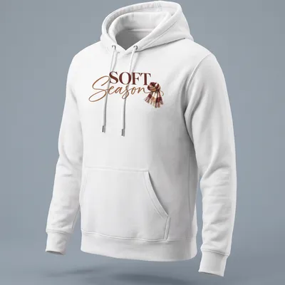 Autumn-themed t-shirt featuring a cozy scarf and the text 'Soft Season' in modern script. — printed on a unisex hoodie
