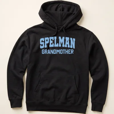 Bold collegiate Spelman Grandmother t-shirt in light blue celebrating family pride — printed on a unisex hoodie