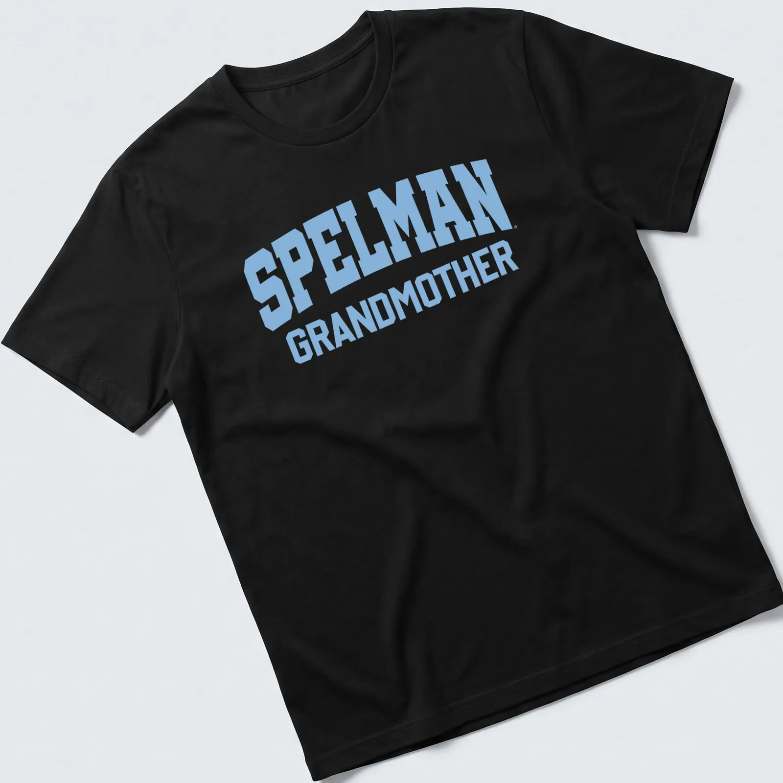 Bold collegiate Spelman Grandmother t-shirt in light blue celebrating family pride — printed on a unisex t-shirt