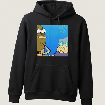 Cartoon print of Spongebob characters in playful scenes with blue, yellow, and brown hues — printed on a unisex hoodie