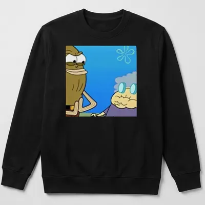 Cartoon print of Spongebob characters in playful scenes with blue, yellow, and brown hues — printed on a unisex sweatshirt