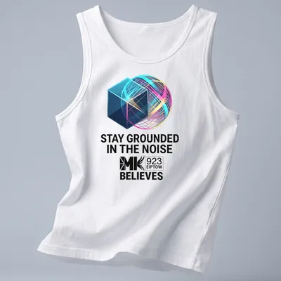 Abstract design with geometric shapes and inspirational text in various colors — printed on a tank top