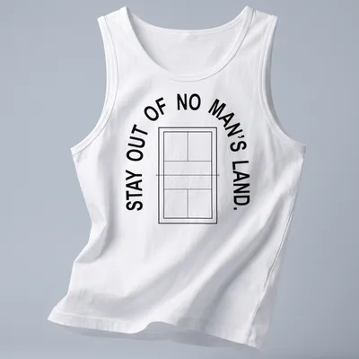 Minimalist black vector art of a pickleball court with text warning against entering — printed on a tank top
