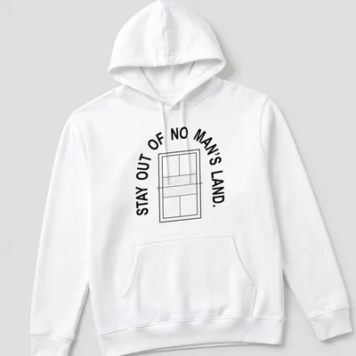Minimalist black vector art of a pickleball court with text warning against entering — printed on a unisex hoodie