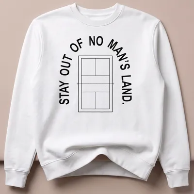 Minimalist black vector art of a pickleball court with text warning against entering — printed on a unisex sweatshirt